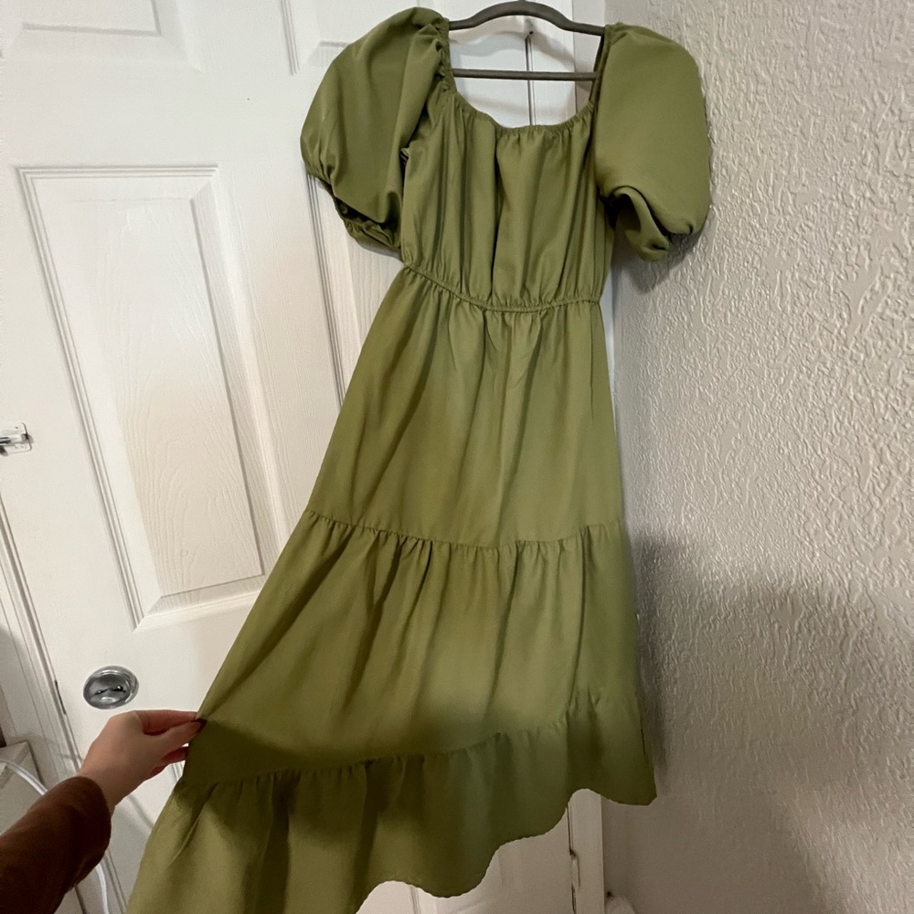 Chic Long Sleeve Olive Dress